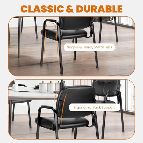Sweetcrispy Office Reception Guest Chair No Wheels Set of 2, Leather Stationary Waiting Room Chairs with Padded Arms for Elderly Desk Conference Room Lobby Table Side Salon, Inky