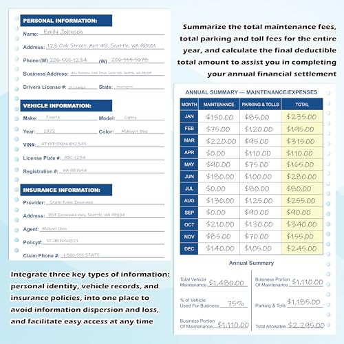 GLDTPOZK Auto Mileage & Expense Journal 60 Pages, 6 Pockets, 600+ Entries 5.25 x 8.5 – Vehicle Log Book