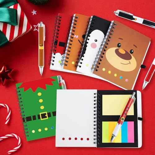 48 Pcs/24 Set Christmas Spiral Notepads Bulk Christmas Party Favors Gift Festive Christmas Theme Notebook with Sticky Note Notepad Ballpoint Pen for School Party Holiday Stocking Stuffer (Classic)