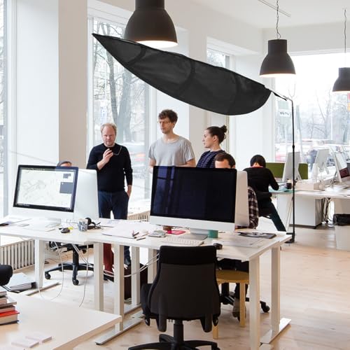 Black Leaf-Shaped Office Cubicle Shade - 55-inch Light Blocker & Privacy Screen