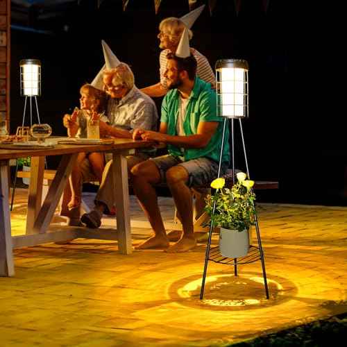 38 inch Solar Floor Lamp with Tripod Plant Stands, Waterproof Outdoor Solar Lights for Garden, Porch, Yard, Backyard, Patio (2 Pack)