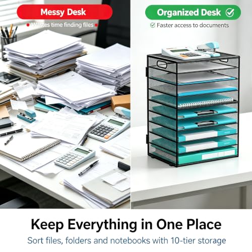 10-Tier Metal Desk Organizer with Handles, Office & Home Storage Rack