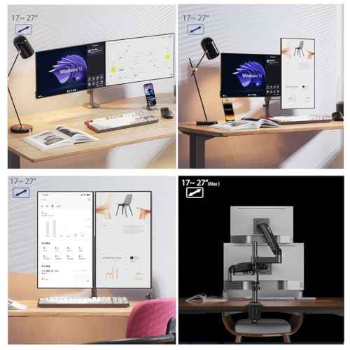 NB North Bayou Dual Monitor Desk Mount Stand Full Motion Swivel Computer Monitor Arm Fits 2 Screens up to 27'' with Load Capacity 4.4~19.8lbs for Each Monitor H180-G