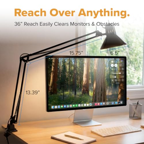 Bostitch 36-Inch Reach LED Swing Arm Desk Lamp with Clamp Mount, Black