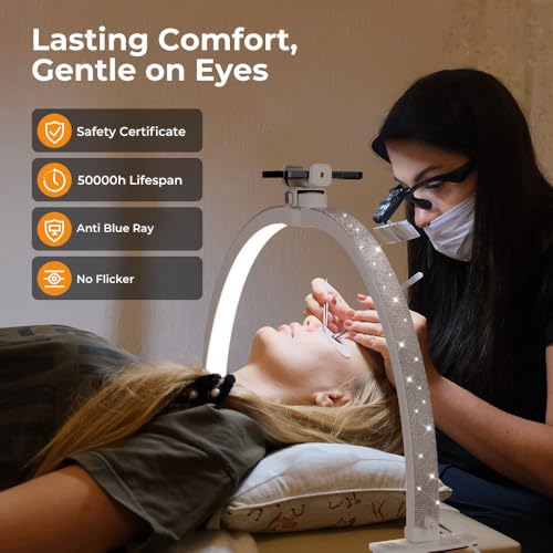 Janolia Half Moon Light for Nail Desk, 29In Nail Tech Lamp Table Light, 7 Color Modes, 10 Brightness for Tattoo/Eyelashes/Spa/Salon/Makeup, with Phone Holder
