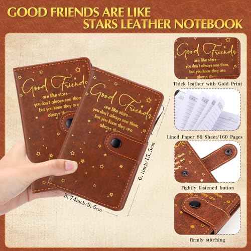 24 Pcs Friendsgiving Gift Bulk for Good Friends A6 Leather Journal Notebook Notepads with Bamboo Pens Friendship Appreciation Gift for Thanksgiving Birthday Women Sister Group (Brown)