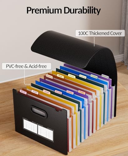Sooez Black Rainbow 13-Pocket Accordion File Organizer 14in Expandable