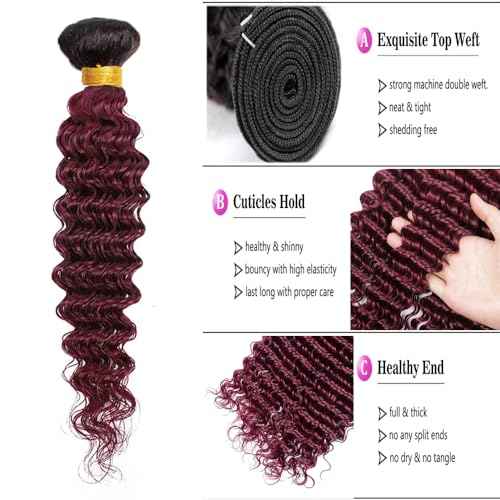 24 26 28 inch 1b99j Burgundy Bundles Human Hair Burgundy Deep Wave Bundles Double Weft Human Hair Bundles Two Tone Black To Wine Red Deep Wave Unprocessed Brazilian Hair Extensions