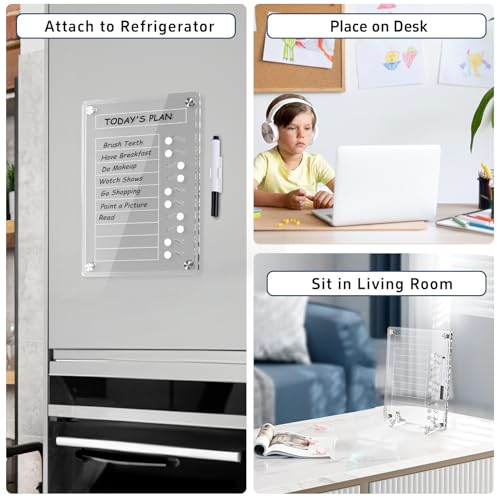 NiHome Acrylic Magnetic to Do List Planning Board with Sliders & Desktop Stand, Chore Chart for Kids & Adults, Checklist Routine Chart Task Board for Fridge & Desk, for Magnetic Metal Surfaces Only