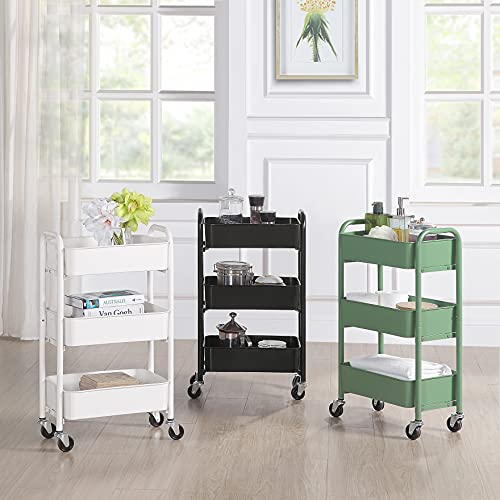 SunnyPoint 3-Tier Compact Rolling Metal Storage Cart WHT 15.35" x 10.24" x 26.8" Under Desk Organizer