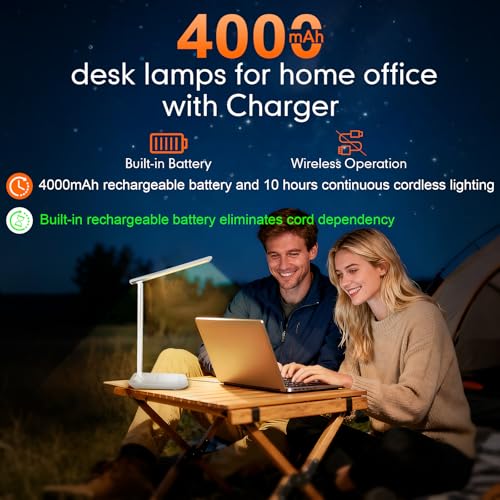 White Rechargeable LED Desk Lamp - Dimmable Touch Portable Office & Craft Light