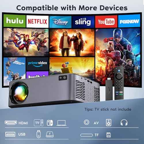 ¡¼Electric Focus¡½Native 1080P Projector with WiFi and Bluetooth, 4K Support Projector with Zoom Function, Outdoor Movie Projector for Phone/Laptop/TV Stick/DVD/USB/HDMI