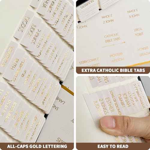 ZIEYOMI- Laminated Bible Tabs for Women and Men, Bible Study Journaling Supplies, Large Print Bible Book Index Tabs for Study Bible, Gold Foil Embossed Lettering Bible Stickers Dividers Tabs - Boho