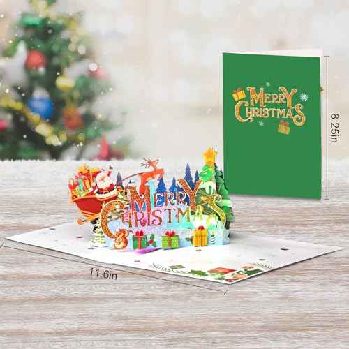 Merry Christmas Cards, Light and Music Christmas Card, 3D Pop Up Xmas Greeting Card for Women Men Kids Husband Wife Mom Dad Daughter