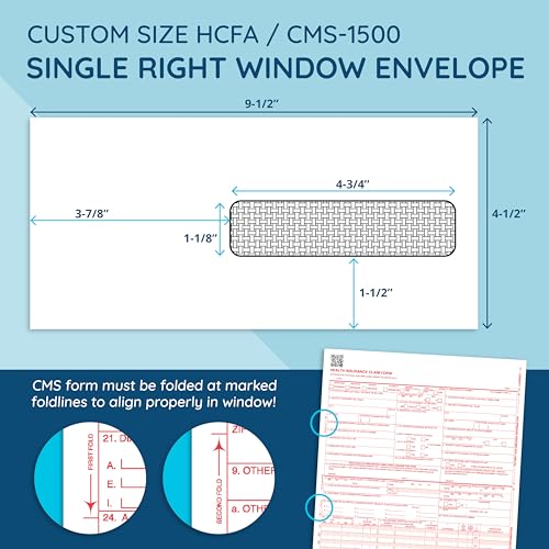 Blue Summit Supplies 500 CMS Self Seal Claim Envelopes 4 1/2 x 9 1/2 Inches for CMS 1500 Forms