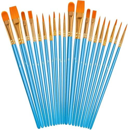 Blue Soucolor 20-Piece Acrylic Paint Brush Set - Pointed Tip Artist Brushes