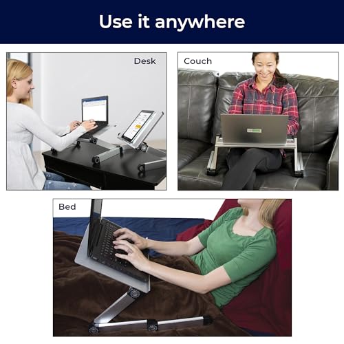 WorkEZ Executive Laptop Cooling Stand, Adjustable Desk for Bed, Foldable with 2 Fans & 3 USB Ports, Computer Lap Desk, PC Holder for Bed, Ergonomic Table Stand, Home Office Supplies, Silver
