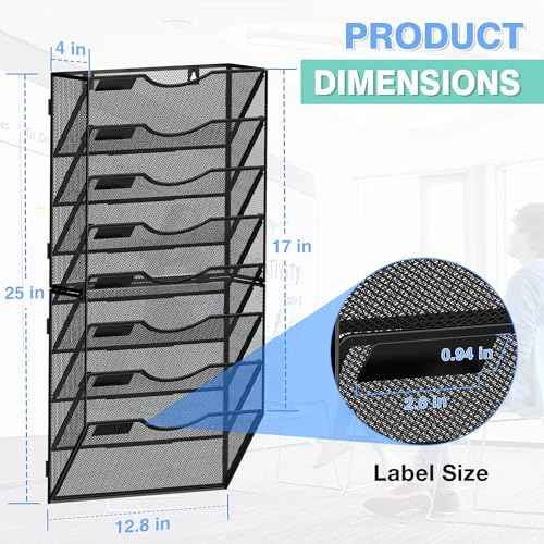 Kuntine.B Wall File Organizer Office Hanging Magazine Holder Wall File Organizer for Office Home (Black, 8 Tier)