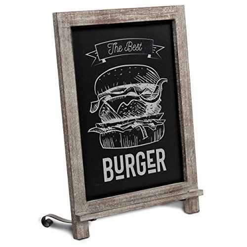 HBCY Creations Rustic Weathered Wooden Tabletop Chalkboard with Legs/Vintage Wedding Table Sign/Small Kitchen Countertop Memo Board/Antique Wooden Frame (12" x 17", 3- Weathered)