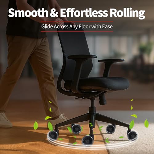 Sytopia 3-Inch Office Chair Wheels Set of 5, Quiet & Smooth Casters for Hardwood & Carpet, Universal Fit 11x22mm Replacement Wheels for Gaming Chairs, Heavy-Duty Supports 1000 lbs, Black