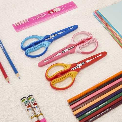 Kids Scissors 7-Inch Safety Craft Scissors for Ages 8-12 with Cover - Blue/Pink/Red, Left/Right Handed