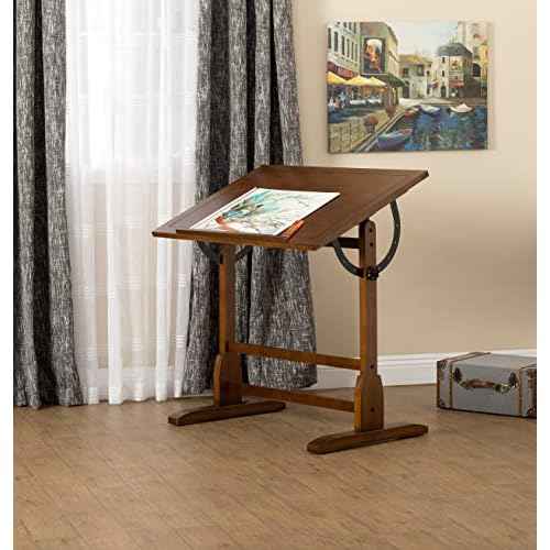 Studio Designs Vintage Rustic Oak Drafting Table, Top Adjustable Drafting Table Craft Table Drawing Desk Hobby Table Writing Desk Studio Desk, 36''W x 24''D