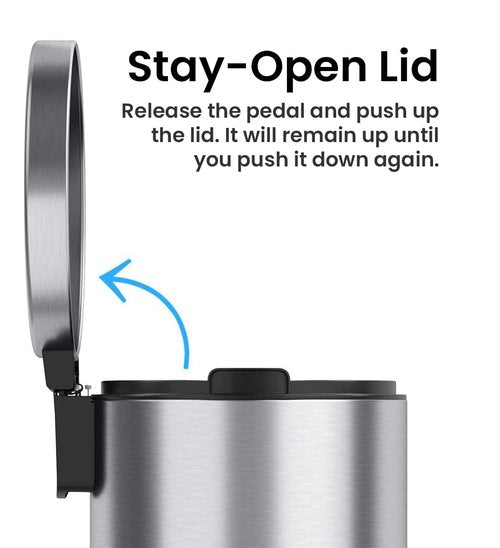 iTouchless SoftStep 3.2 Gallon Small Round Bathroom Step Trash Can with Removable Inner Bucket and AbsorbX Deodorizer, Stainless Steel, 12 Liter Pedal Garbage Bin for Bedroom, Office Cubicle
