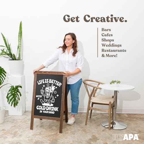 Ilyapa Wooden Sandwich Board Signs Outdoor A Frame Chalkboard Sign with Eraser & Chalk - Magnetic Sidewalk Sign 20x40 - Chalkboard Easel for Restaurant, Business or Wedding