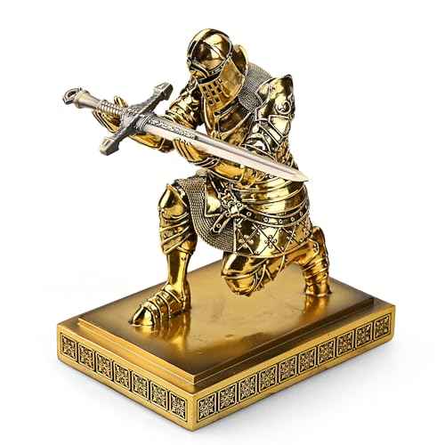 King's Guard Knight Pen Holder Pen Stand Desk Organizers and Accessories Resin Pencil Holder as Gift with a Metal Sword Letter Opener for Office and Home (Bronze(Plating))