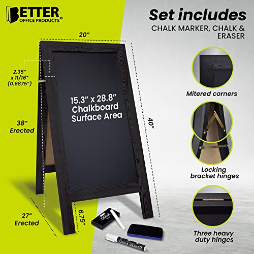 Better Office Products Black Magnetic A-Frame Chalkboard Sign 20x40 Outdoor Sidewalk Display