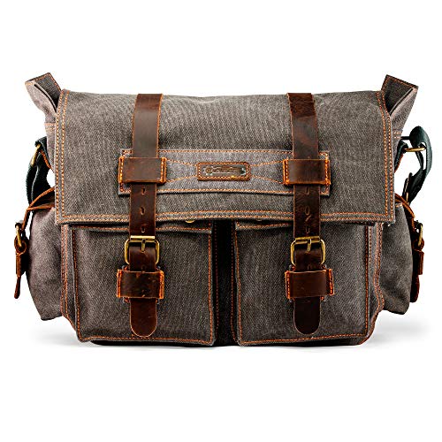 Messenger Bag for Laptop Vintage Canvas Leather Crossbody Satchel Shoulder Computer Bag Travel Office Messenger Bag