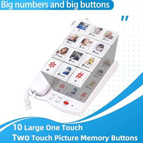 Big Button Phone for Seniors, Corded Landline Telephone with 10 Picture Keys, Phones for Elderly,One-Touch Dialling,Suitable People with Vision Disorders/Hearing Damage (EX-LD-828-01)