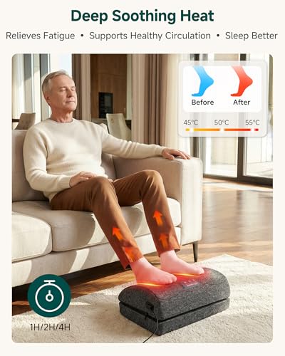 Snailax B.black Heated Foot Rest Under Desk with 3 Heat + 3 Vibration, 3-Height Ergonomic Foot Stool