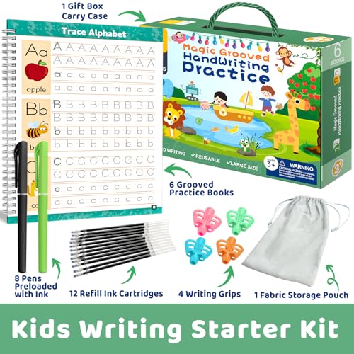Loshuer 6-Pack Kids Reusable Grooved Writing Practice Books for Ages 3-8