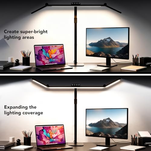 LED Desk Lamp for Home Office with Base, 28.2 Inches Adjustable Neck Swing Arm Super Bright Desk Light, Dimmable Architect Table lamp for Desktop Computer Light Bar, Reading, Study, Workbench