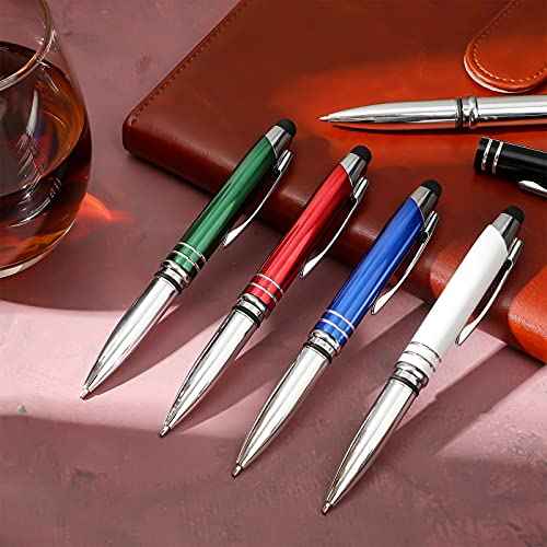 Zonon 30 Pieces LED Ballpoint Pen with Stylus Tip 1.0 mm Black Ink Metal Stylus Pen for Touch Screens, 3 In 1 Multi-Function Capacitive(Multiple Colors)