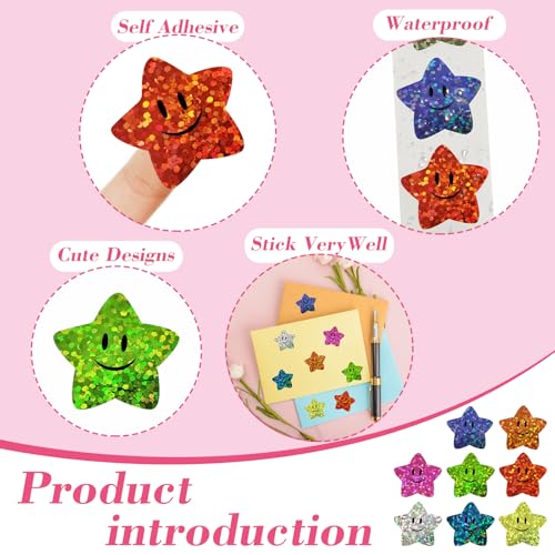 Colorful Smiley Face Star Stickers for Kids Reward, 700 Pcs, 1 Inch, 8 Colors