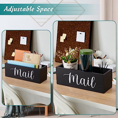 DRASTAR Mail Organizer, Mail Holder with 2 Slots, Mail Basket for Wall Table Countertop, Wood Desk Mail Organizer, Black Envelope Holder for Home Office Decor
