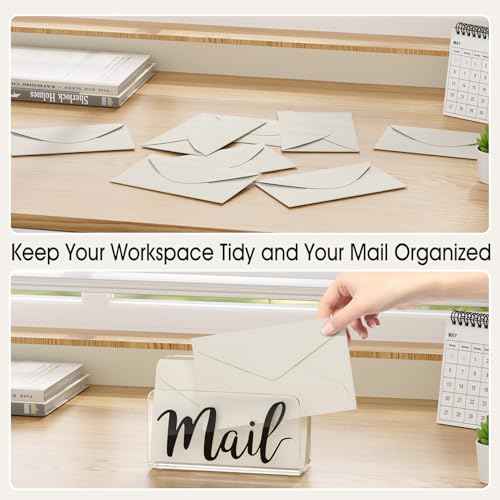 KTRIO Acrylic Mail Holder, Clear Sorter, Organizer Countertop, Print Script Letter Holder for Desk, Envelope Stand for Home Office School
