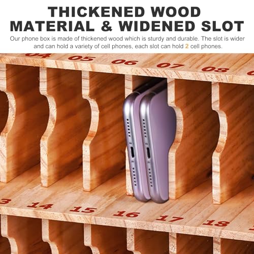Wood Cell Phone Locker Box Cell Phone Storage Cabinet 30 Slots Cell Phone Lock Box for Office Classroom with Handle