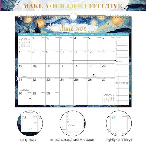 2026 Calendar - 2026 Wall Calendar, January 2026 - December 2026, 15" x 11.5", 12 Monthly Wall Calendars, Twin-Wire Binding + Hanging Hook + Thick Paper + Julian Dates - Starry Skies