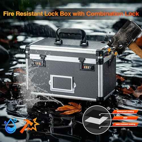 11" x 7" x 8.3"Black Lockable Storage Box w/Combination Lock - Portable Safe & Medicine Lock Box w/Label Slot, Secure for Docs, Medicine, Cash, Valuables | Ideal for Home & Office & Travel