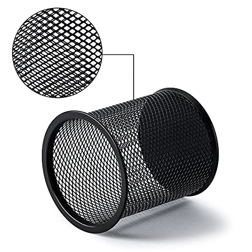 Amazon Basics Wire Mesh Pen Cup Holder - Desk Organizer for Stationery, Black, 3.7" x 3.3"