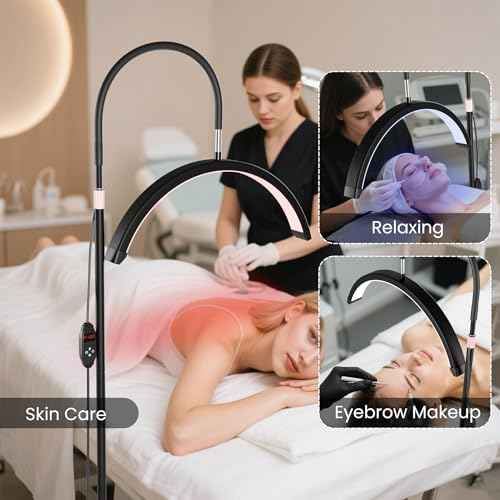 6in1 Colors Half Moon LED Desk/Floor Lamp, 3000LM 48W Bright Eyelash Light, Includes Desktop Clip & Stand Mount for Eyelash Extensions, Skincare, Tattoo, Nail Art, Beauty, Salon Use(Black)