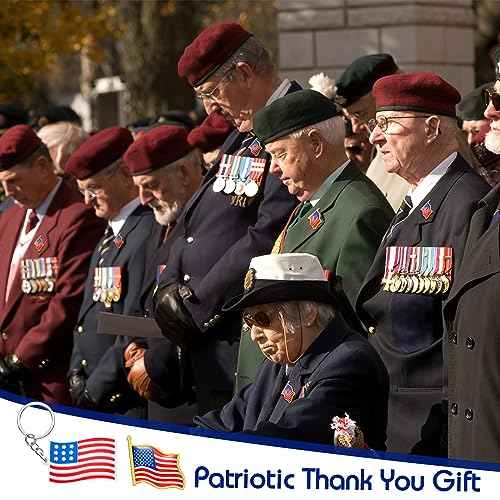 Qilery 250 Pcs Veterans Day Style American Flag Lapel Pins Ballpoint Pen Independence Day Flag Keychains Thank You Card Organza Gift Bag for Home School Office 4th of July Party Supplies