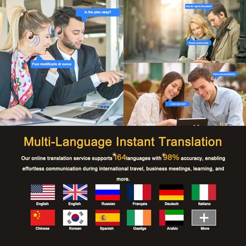 AI Translation Earbuds Real Time, 164 Language Translator Earbud 3-in-1 Bluetooth 5.4 Translator Earbuds with 6 Translation Modes, 75H Translators Headphones with APP for Travel Business, Black