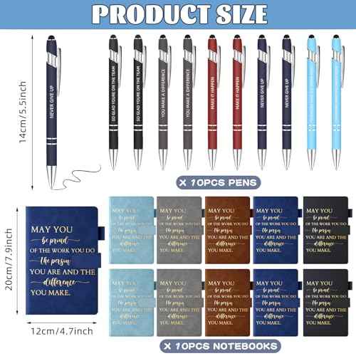 Booson 20 Pcs Employee Appreciation Gifts Bulk Thank You Leather Journals Inspirational Ballpoint Pens Motivational Notebooks for Team Nurses Volunteers Retirement Coworker Leaving Gifts (Classic)