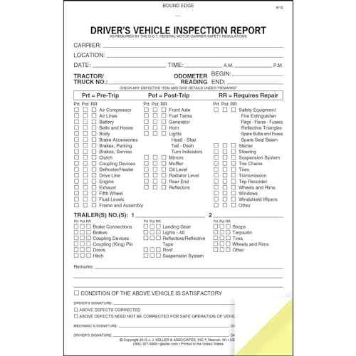 J. J. Keller Detailed Driver's Vehicle Inspection Report (Pre- & Post-Trip) Meets FMCSR Requirements, Book Format with 31 Sets, 2-Ply Carbonless, 5.5" x 8.5", 5 Pack