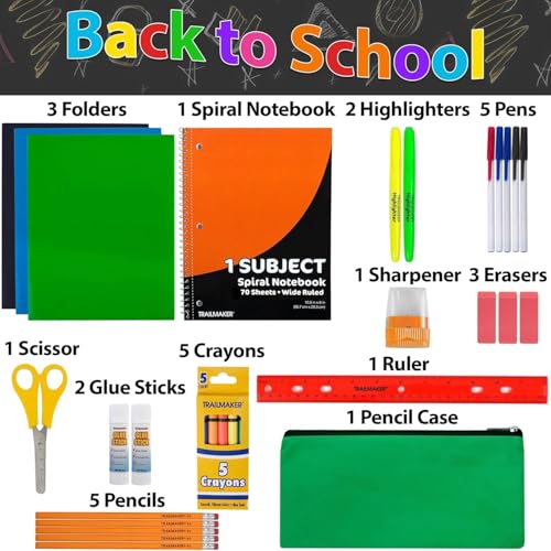 Trail Maker 30 Piece School Supplies Kit for Kids, Kindergarten & Elementary