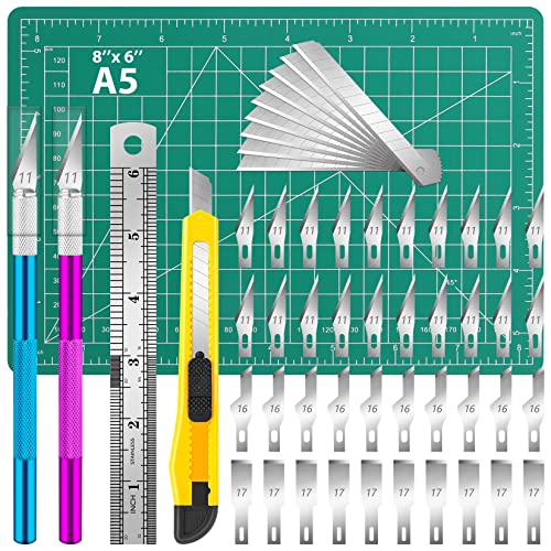 DIYSELF 54-Pack Hobby Knife Set with Blades & A5 Cutting Mat - Exacto Craft Kit